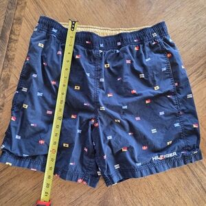 Vintage Tommy Hilfiger Dark Blue Flag Pattern Swim Trunks